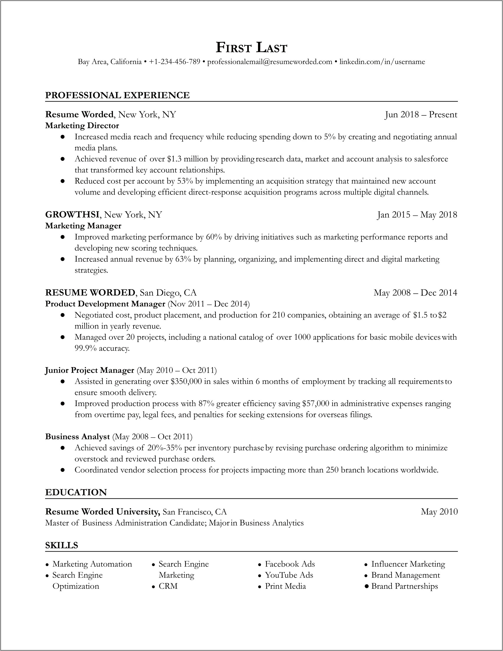 Examples Of Marketing Executive Resumes