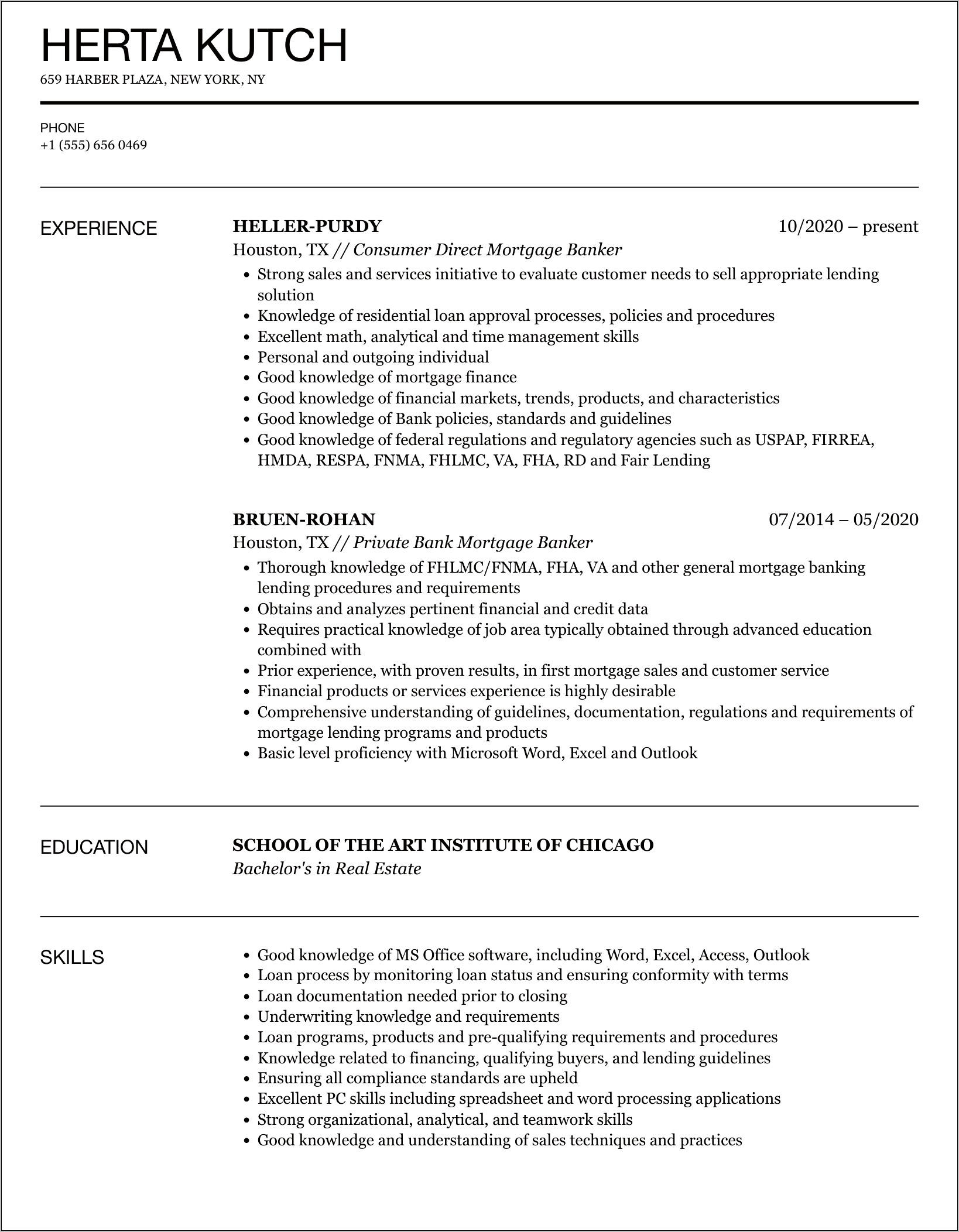 Examples Of Mortgage Banking Resumes