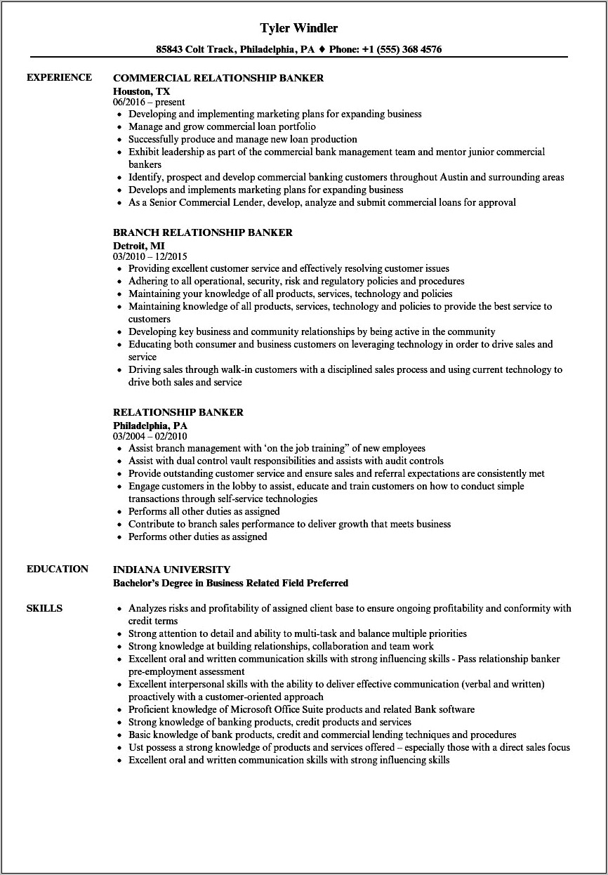 Examples Of Personal Banker Resume