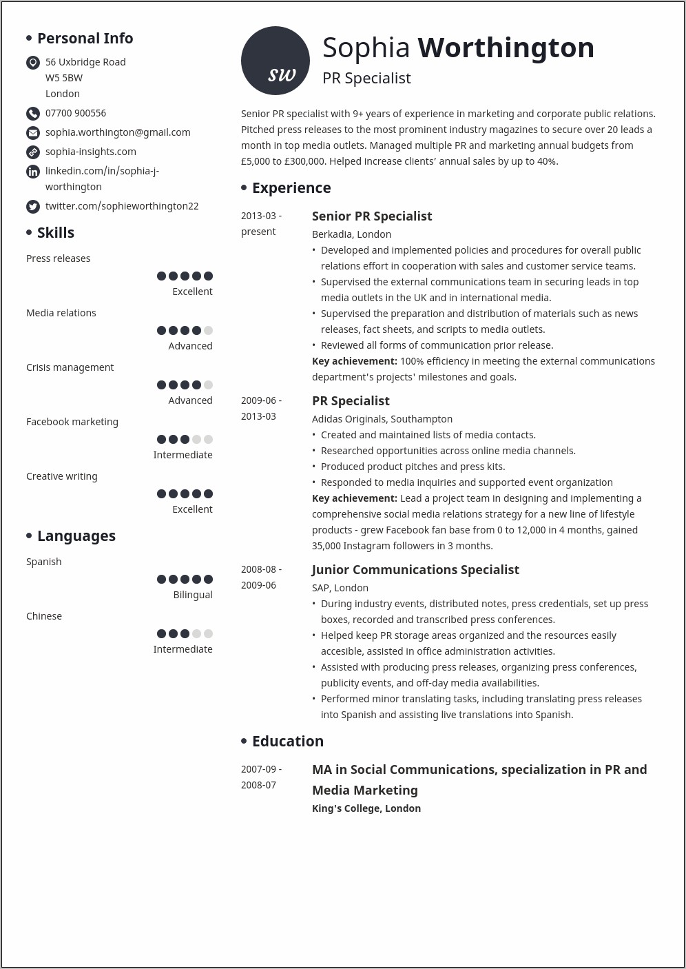 Examples Of Personal Info Resume
