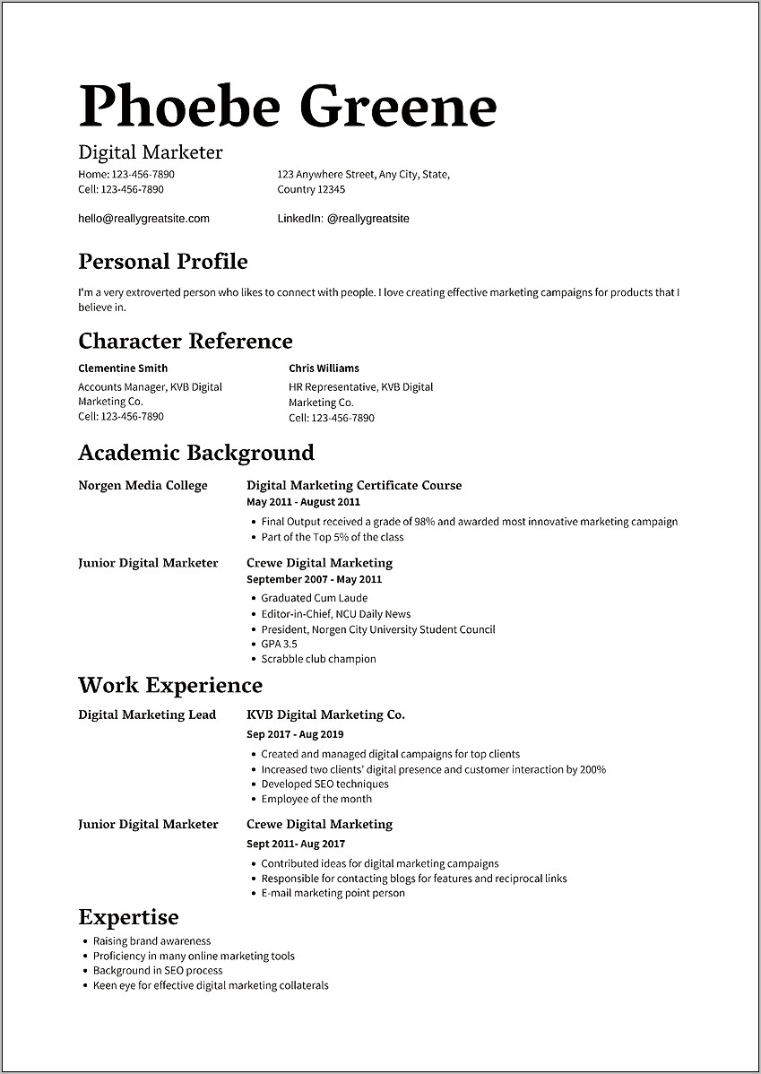 Examples Of Resume Marketing Job