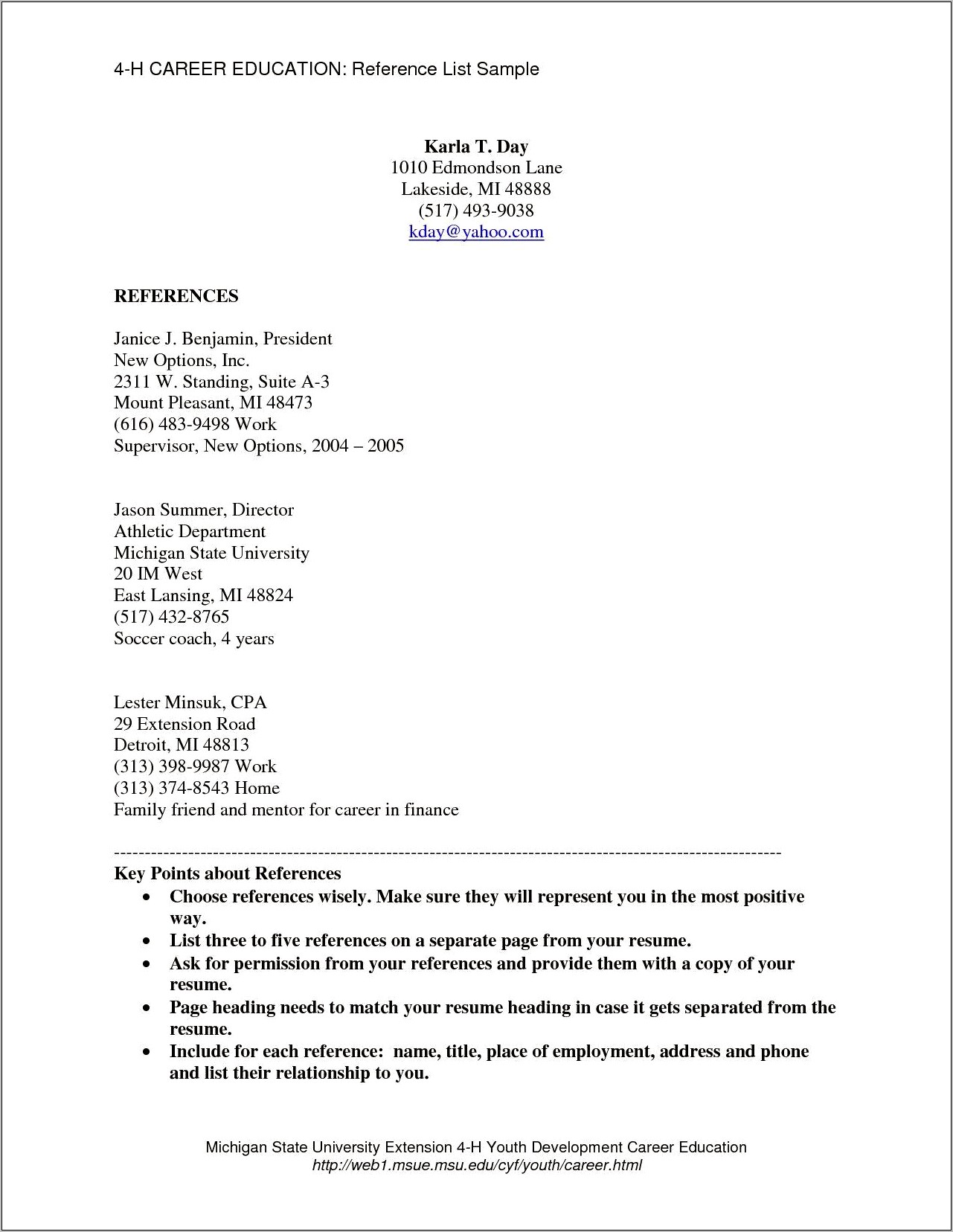 Examples Of Resume Reference List
