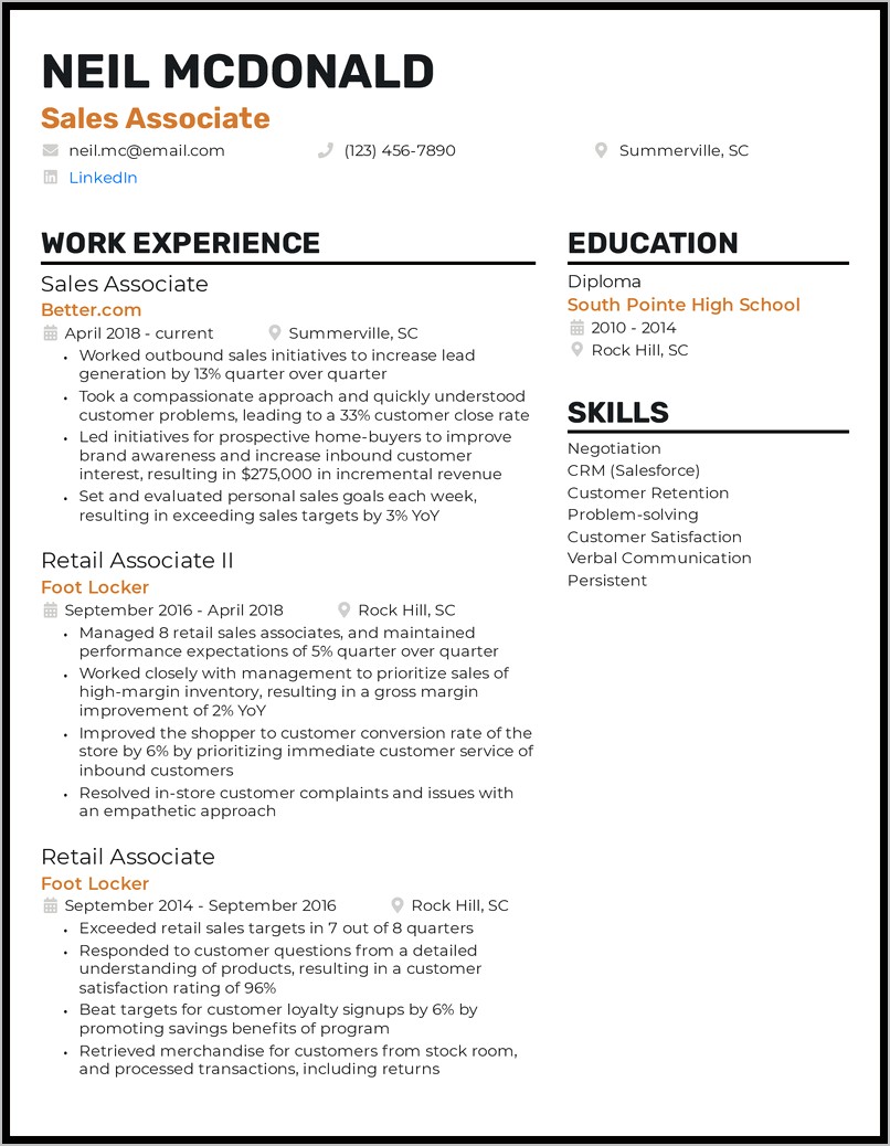 Examples Of Resumes For Salesman