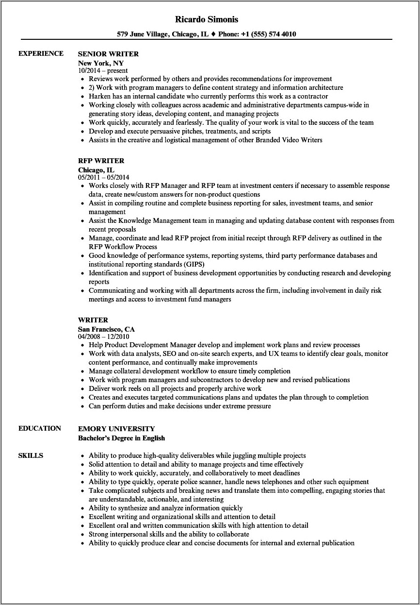Examples Of Resumes Written By