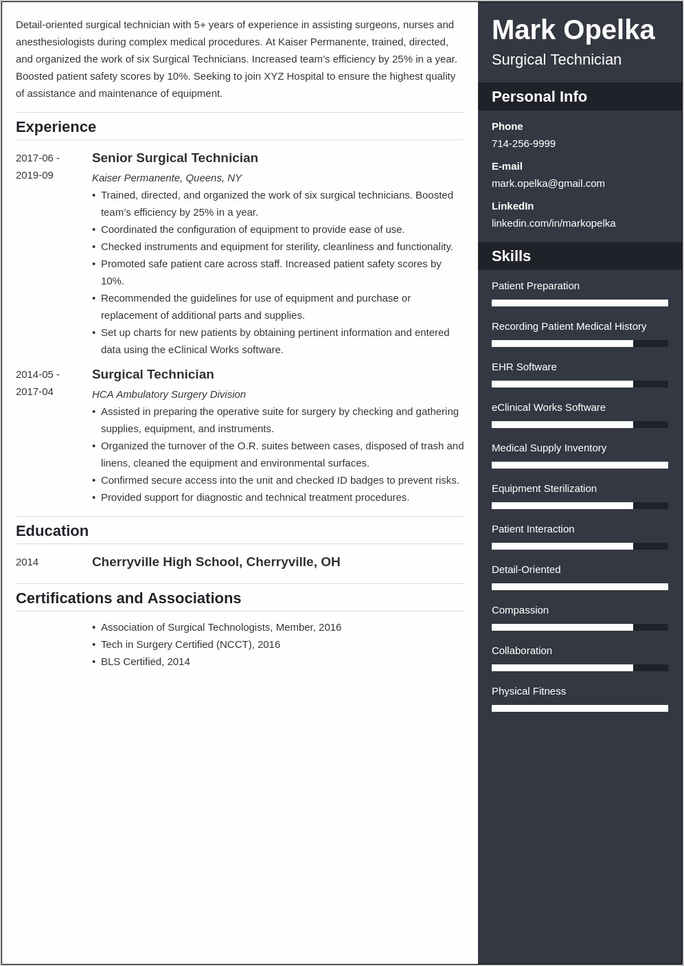 Examples Of Surgical Tech Resume