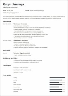 Examples Of Warehouse Associate Resumes
