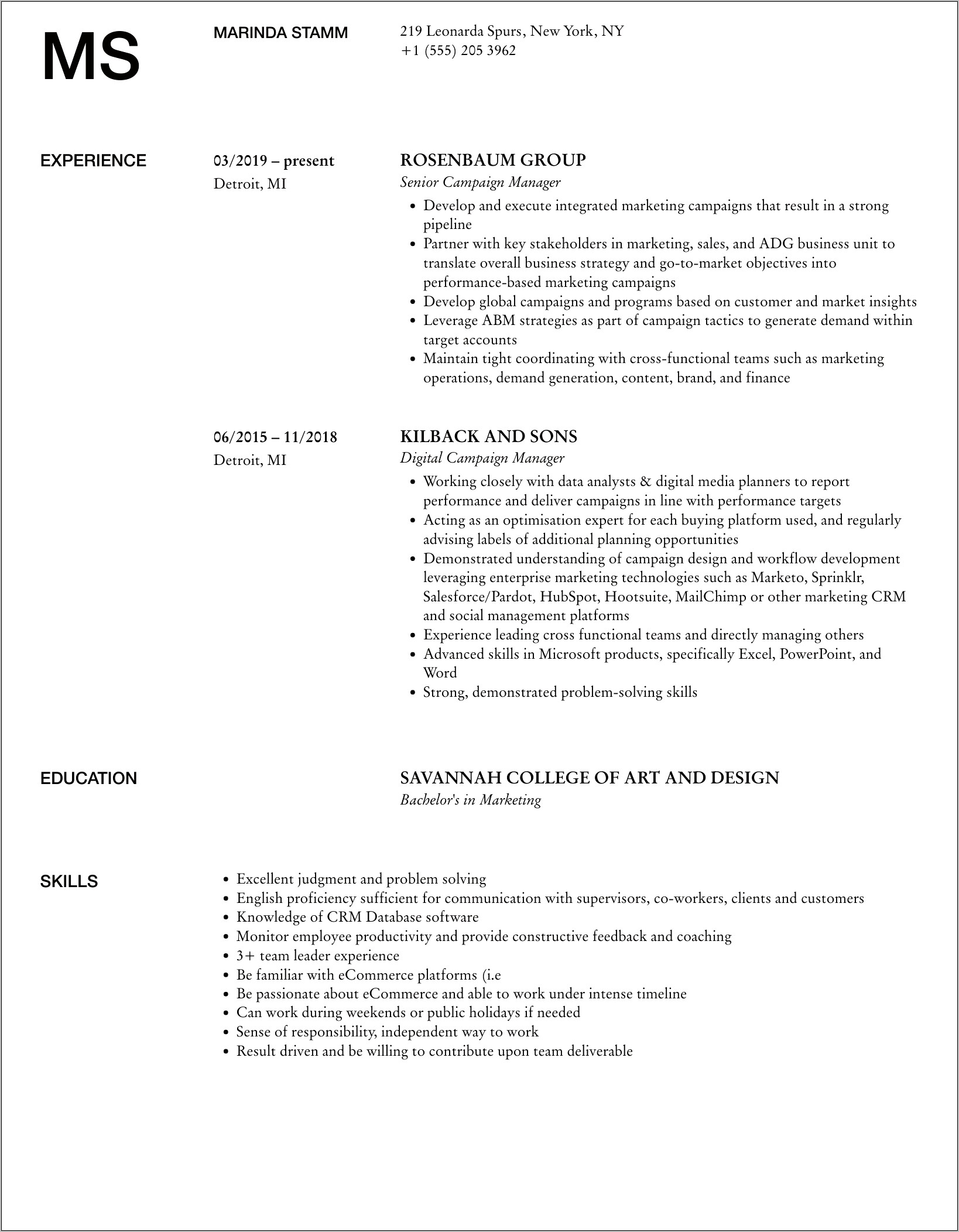 Examples Political Campaign Manager Resume