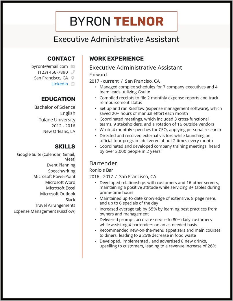 Executive Assistant Calendar Management Resume