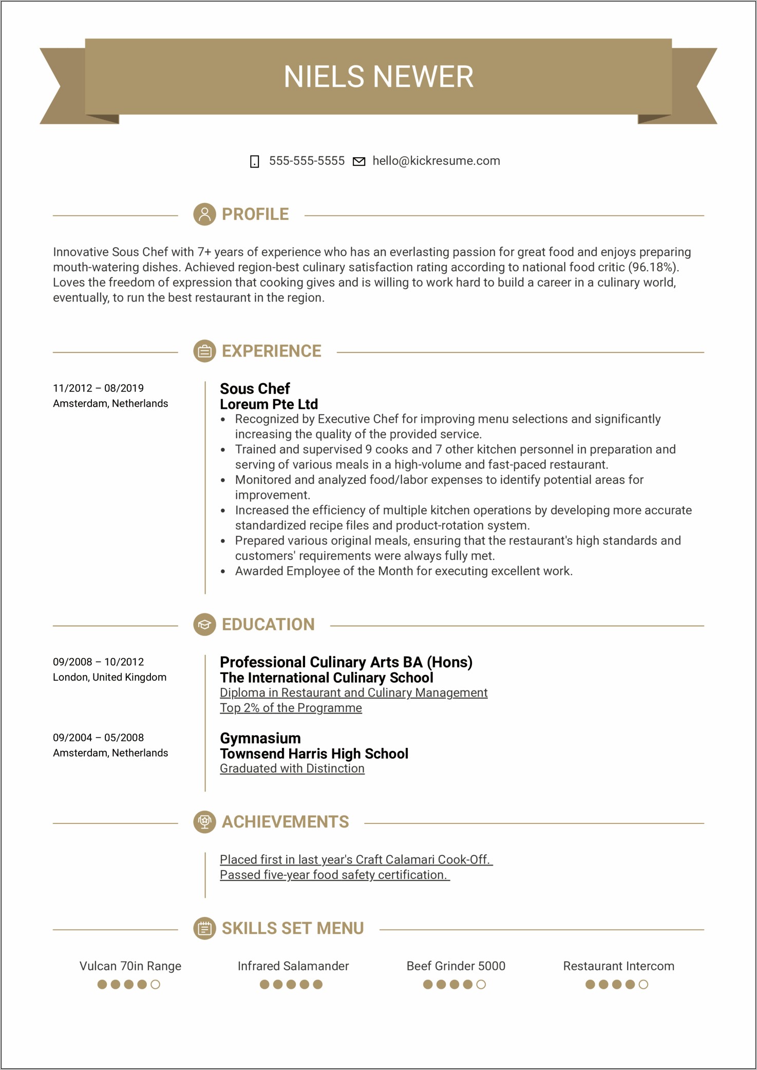Executive Sous Chef Resume Example