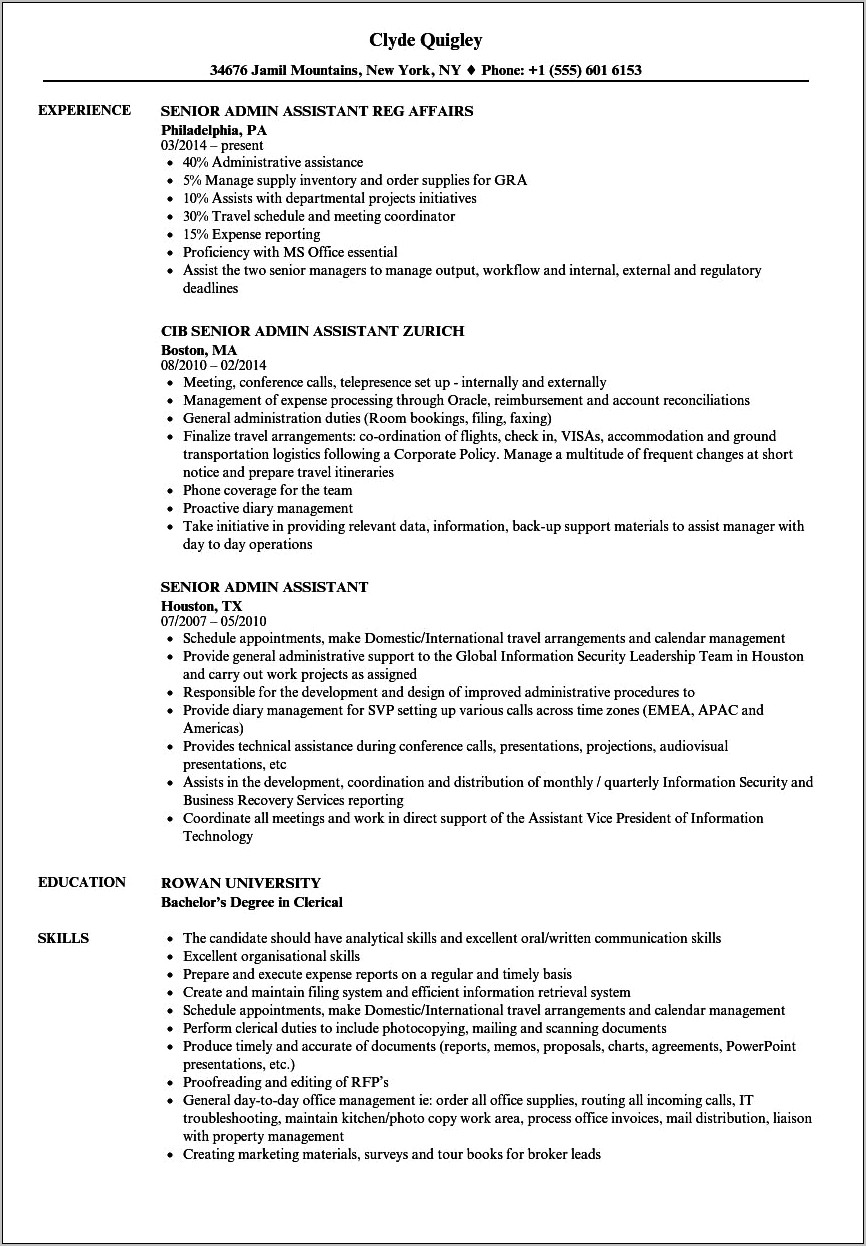 Experienced Administrative Assistant Resume Examples