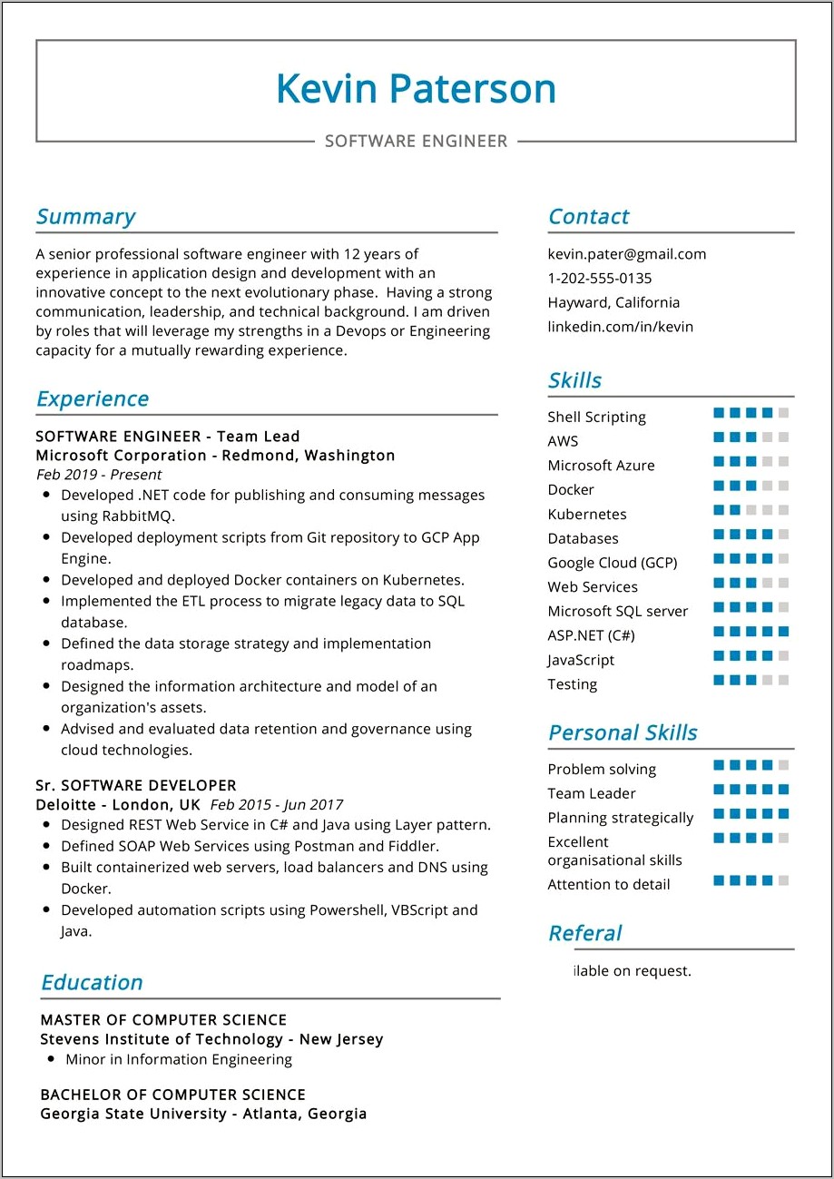 Experienced Software Engineer Resume Objective