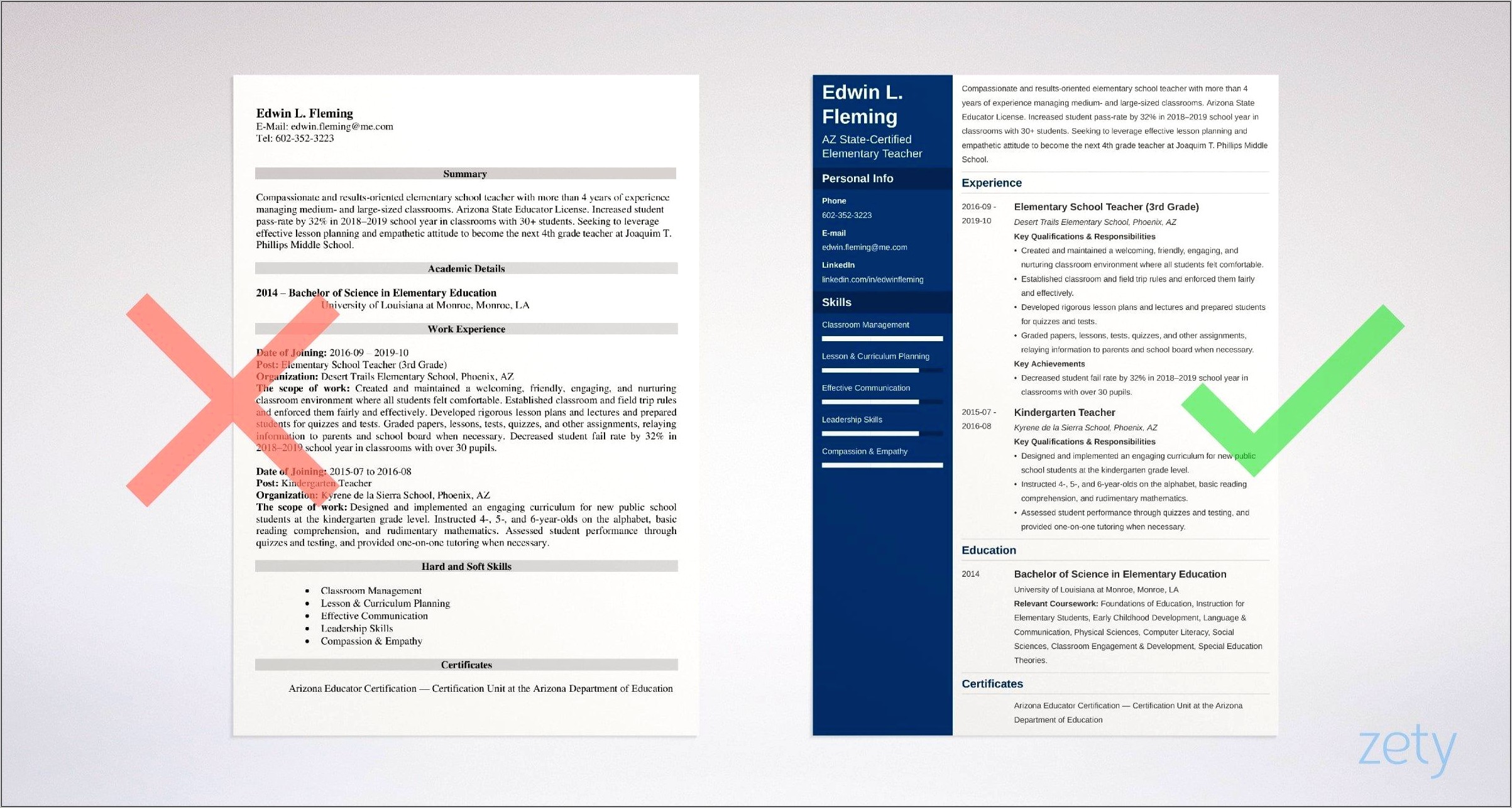 Experienced Teacher Resume Free Download