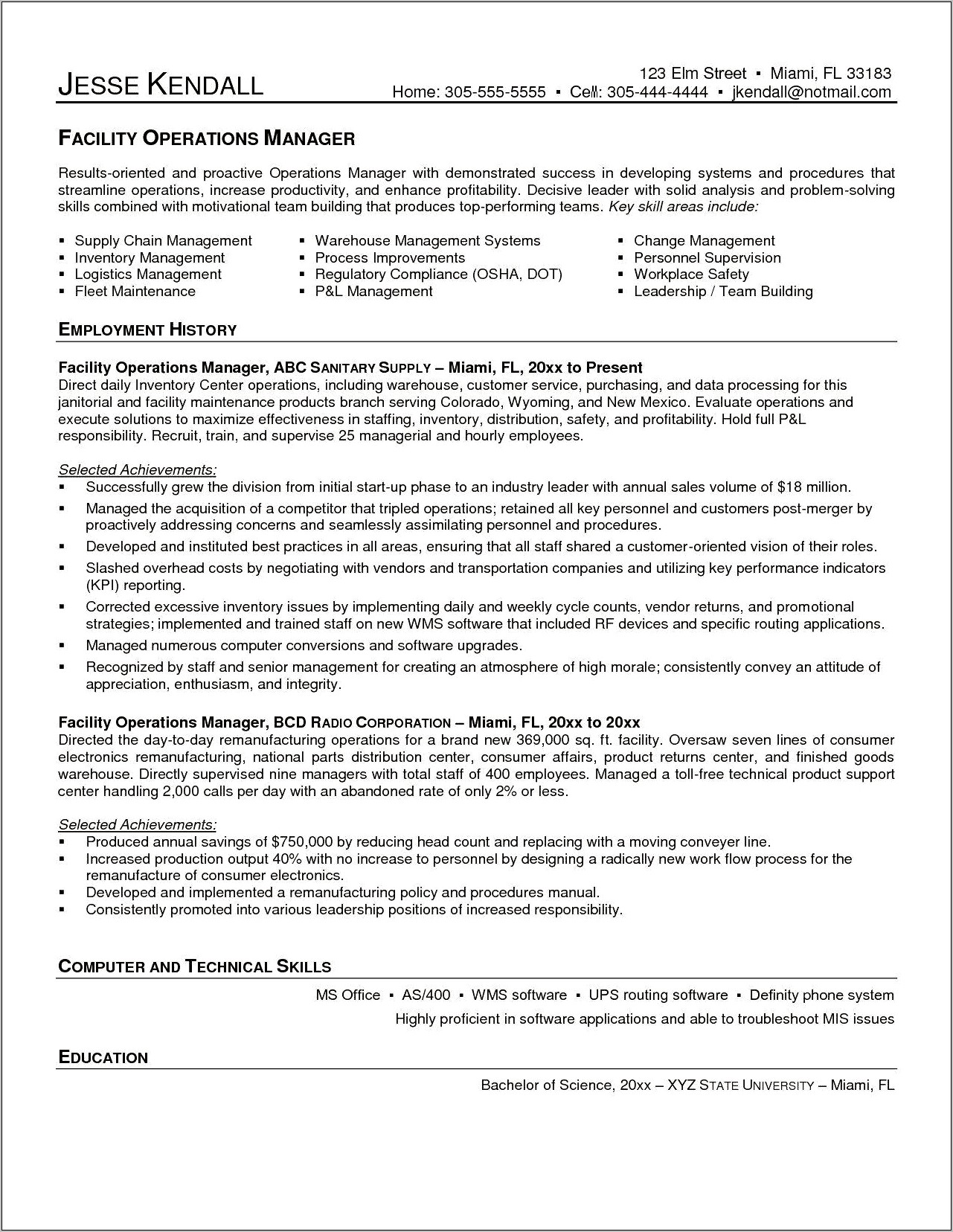 Facility Maintenance Manager Resume Examples