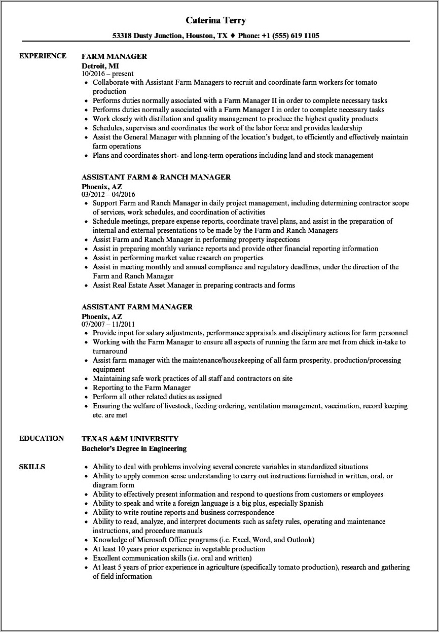 Farm Helper Job Description Resume