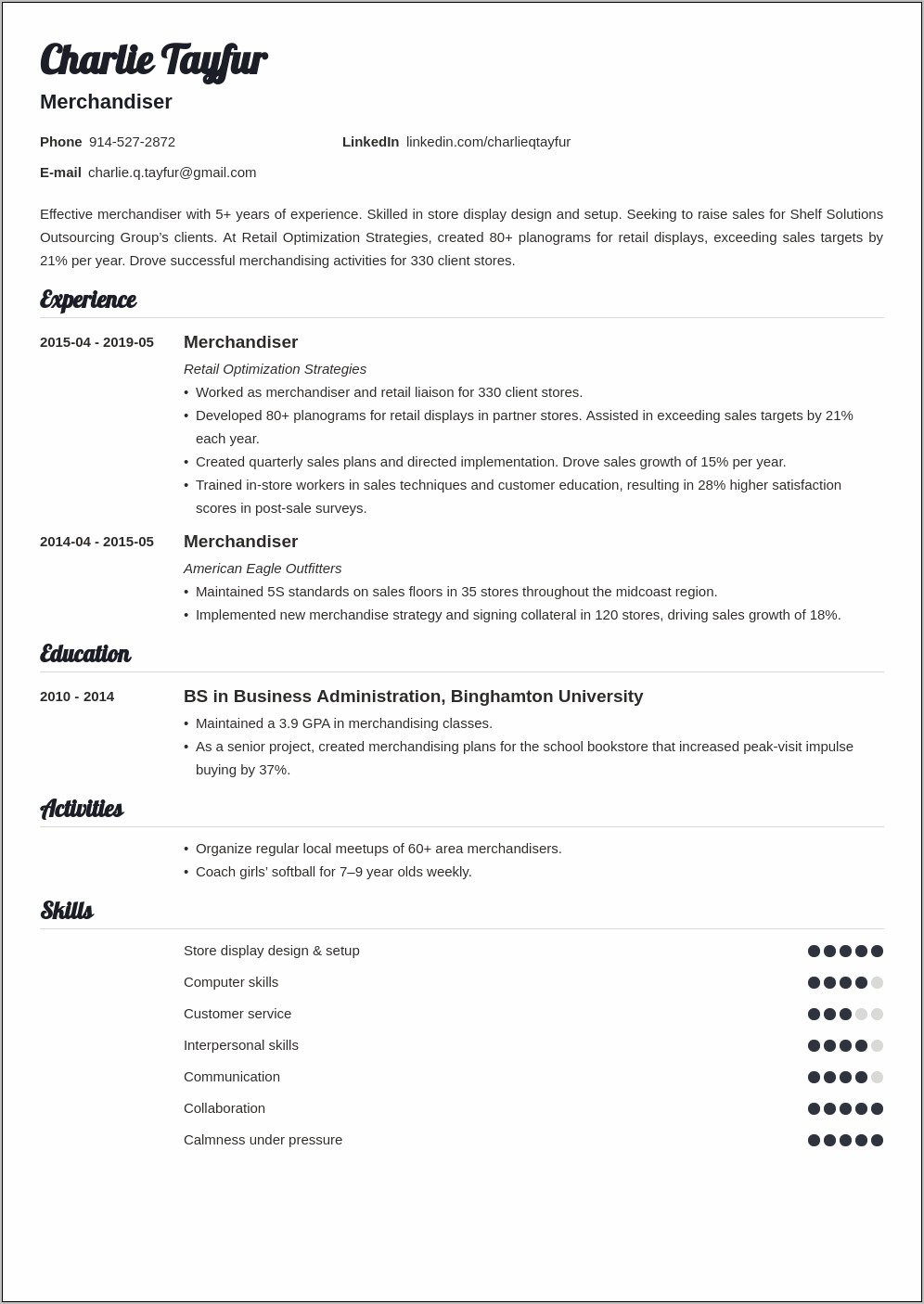 Fashion Merchandising Resume Objective Examples