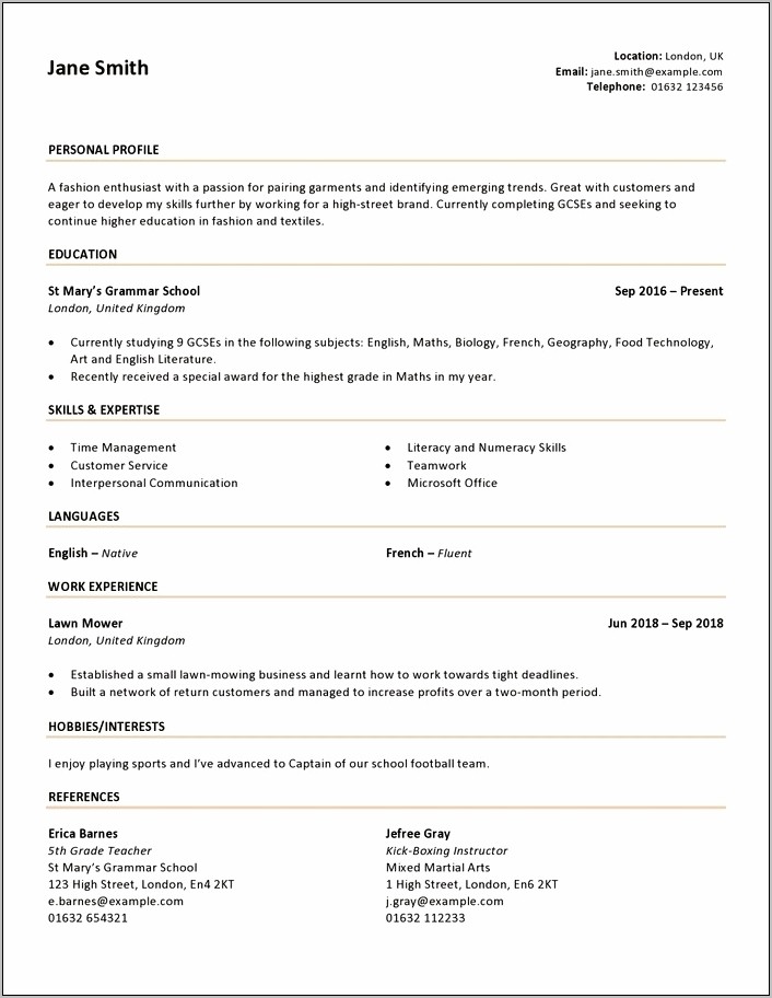 Fashion Resume Examples In English