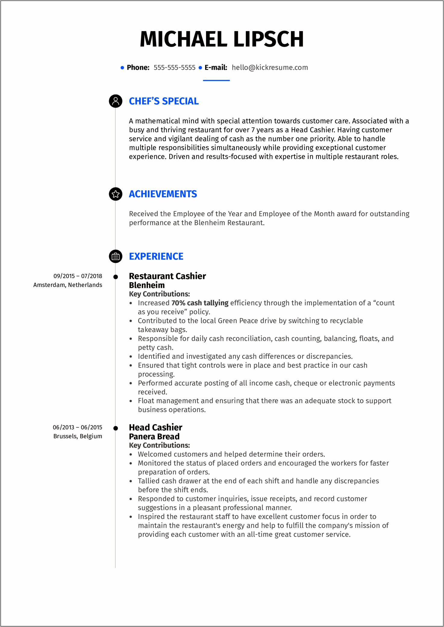 Fast Food Cashier Resume Examples