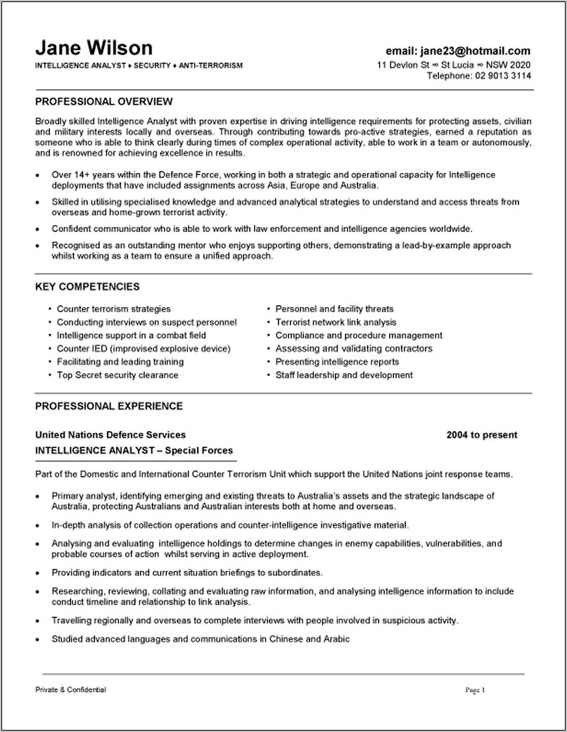 Federal Resume Example For Analyst