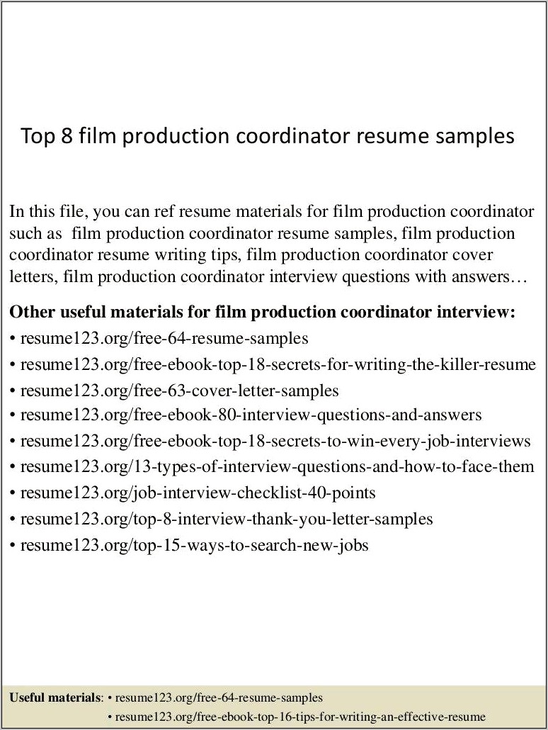 Film Production Cooridnator Resume Example