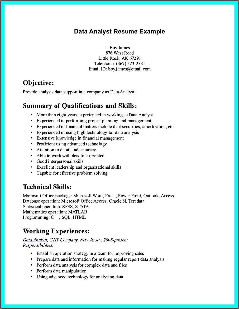 Financial Analyst Intern Resume Examples