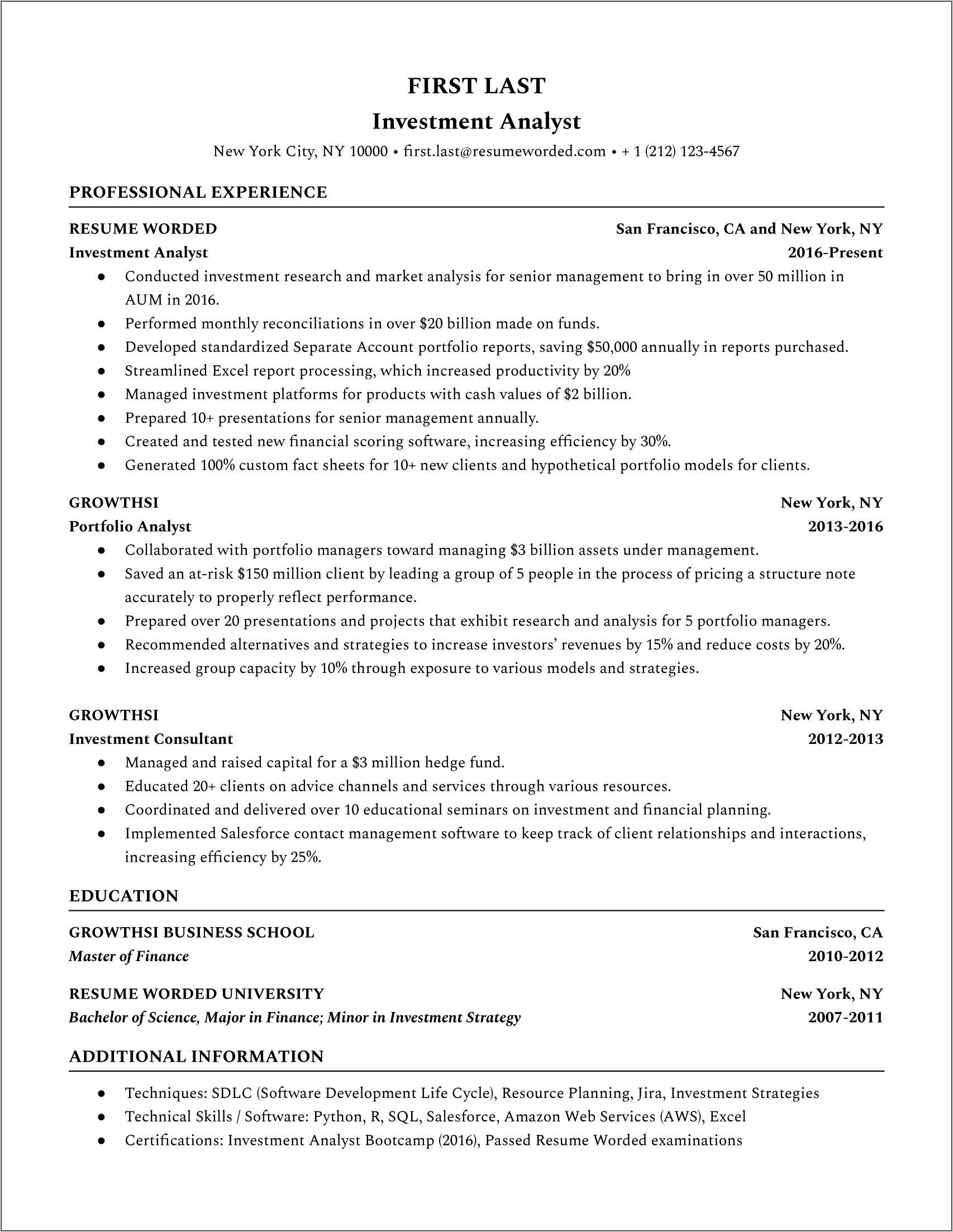 Financial Analyst Job Profile Resume