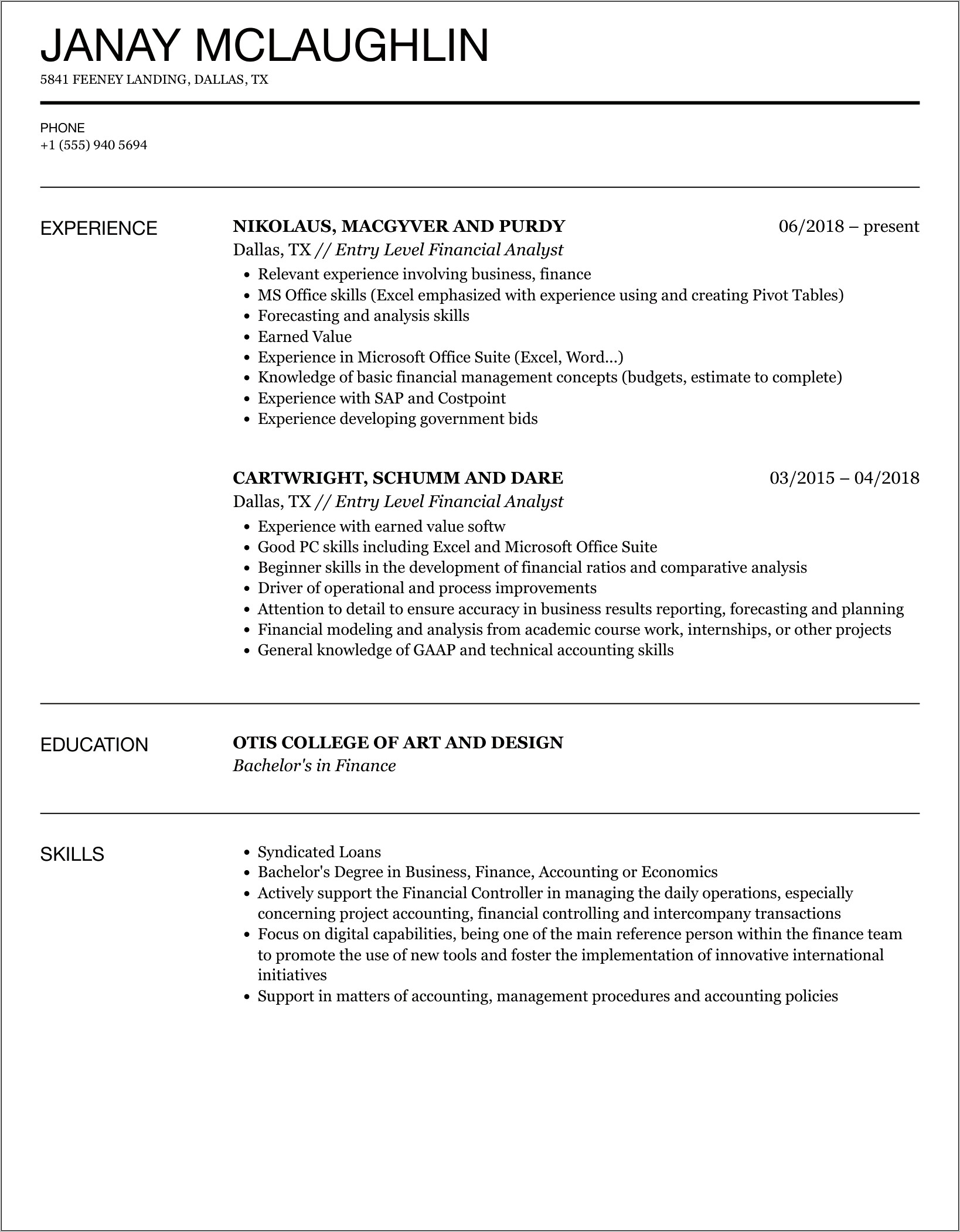 Financial Analyst Objective Resume Statement