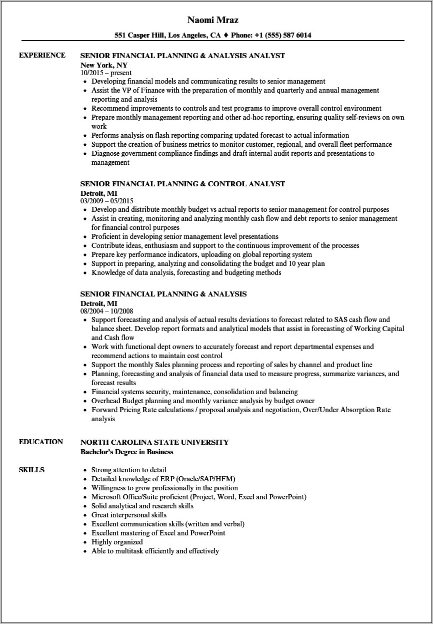 Financial Planner Job Description Resume