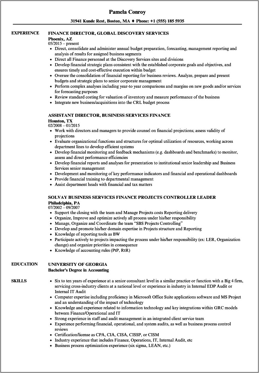 Financial Services Industry Resume Sample
