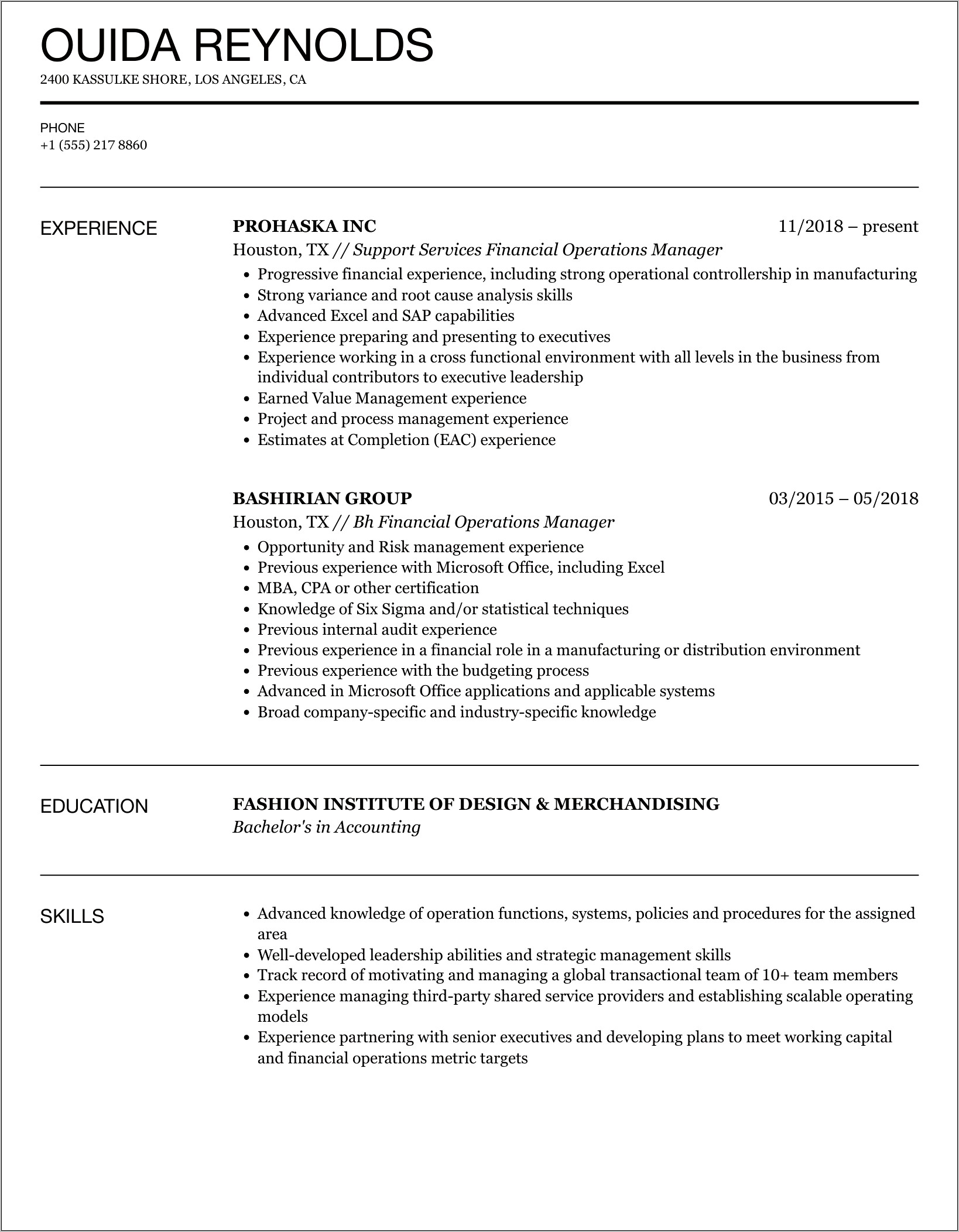 Financial Services Operations Manager Resume