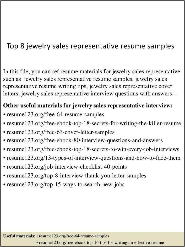 Fine Jewelry Sales Resume Sample