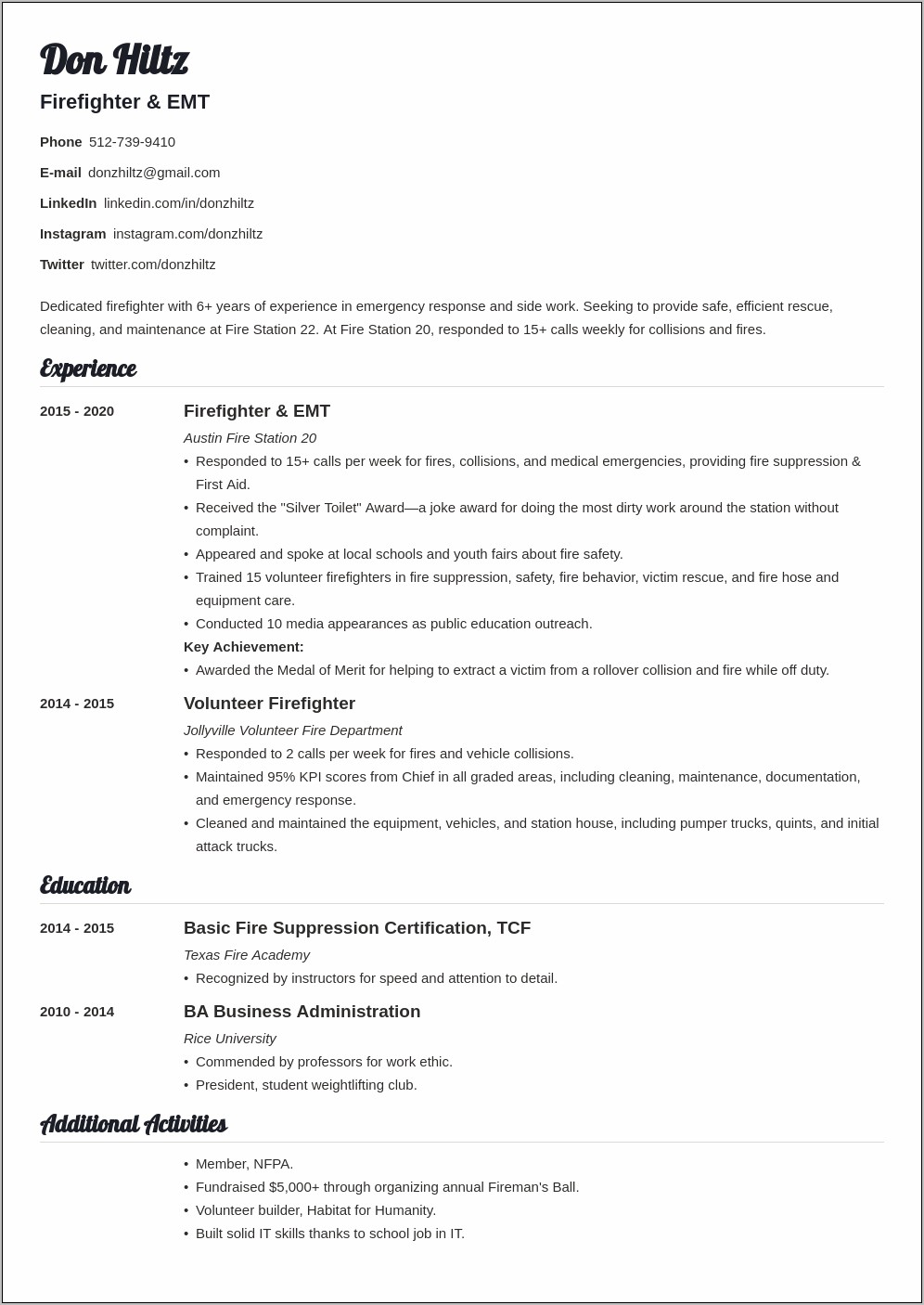 Firefighter Resume Skills And Abilities