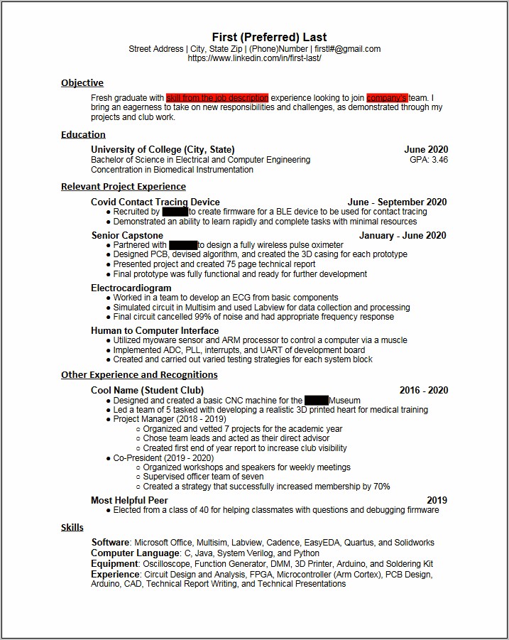 First Resume No Experience Objective