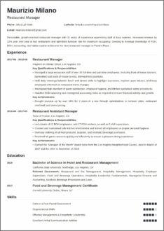 First Time Restaurant Manager Resume