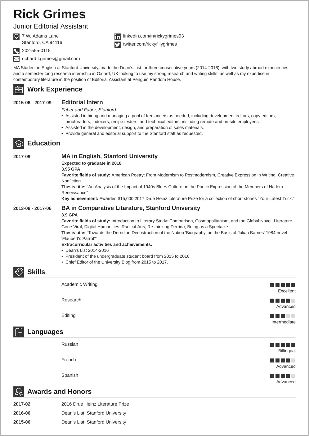First Time Resume Summary Examples