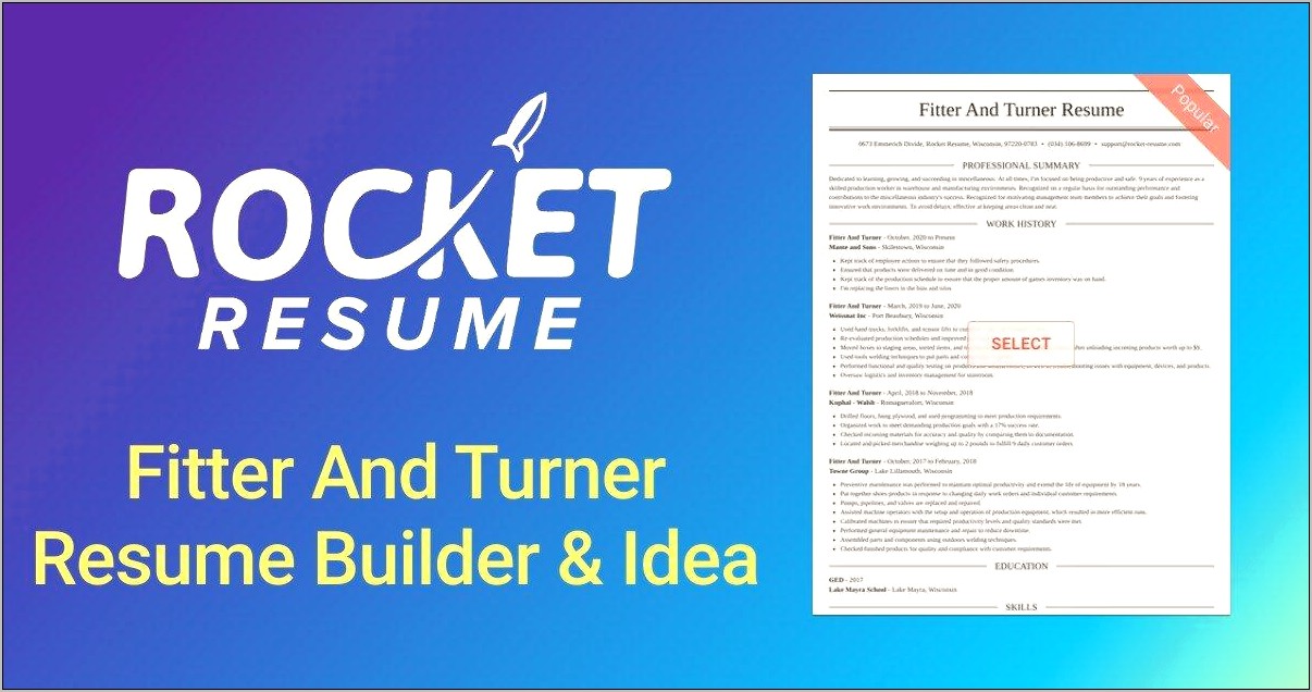 Fitter And Turner Resume Sample