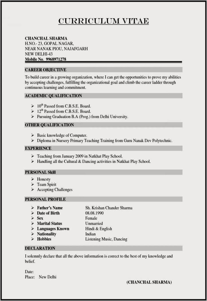 Format For Teaching Job Resume
