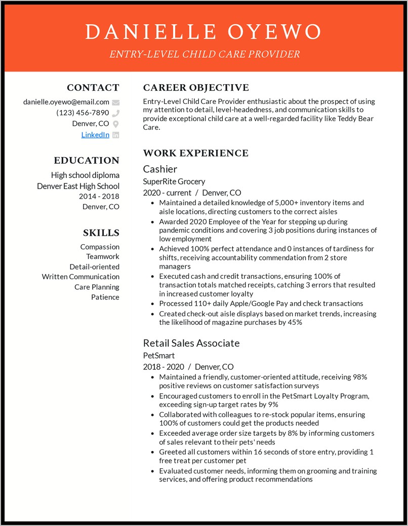 Free Child Care Resume Examples