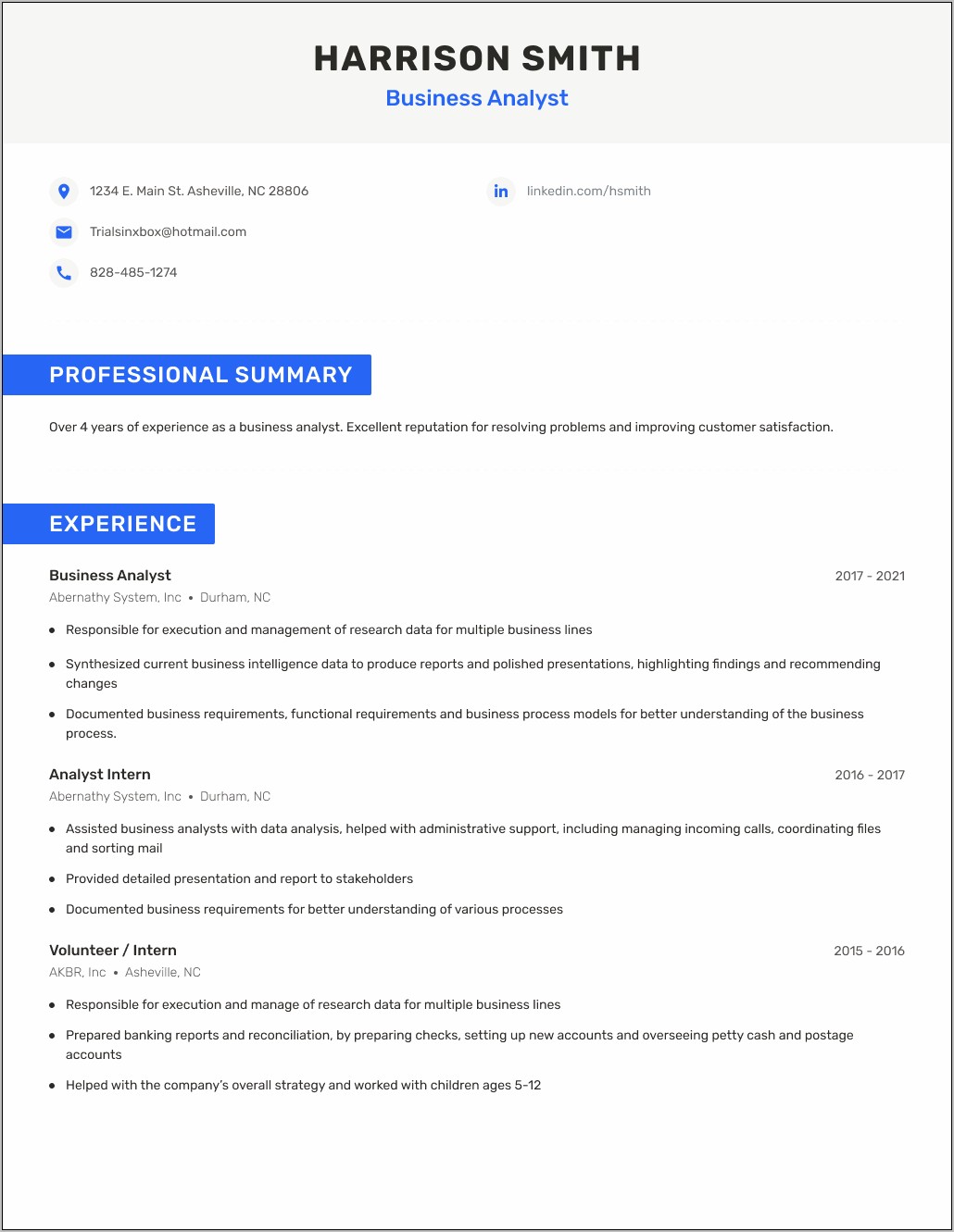 Free Online Examples Of Resumes