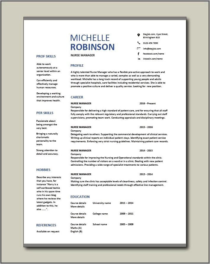 Free Printable Nursing Resume Template