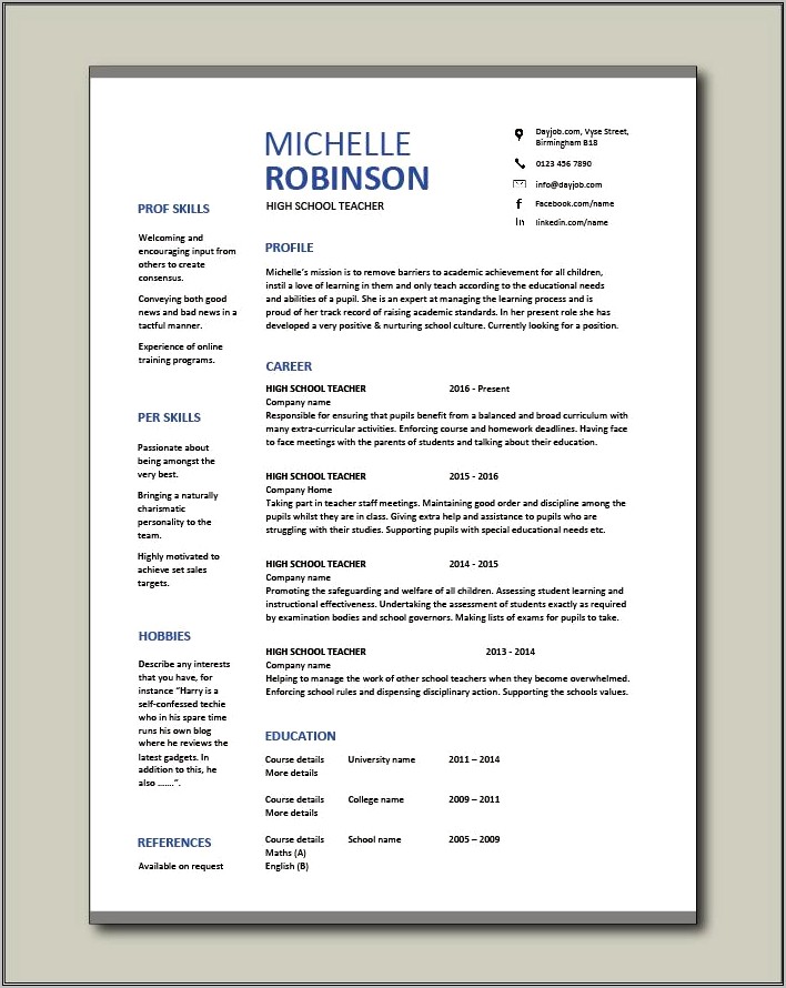 Free Resume For High Schoolers