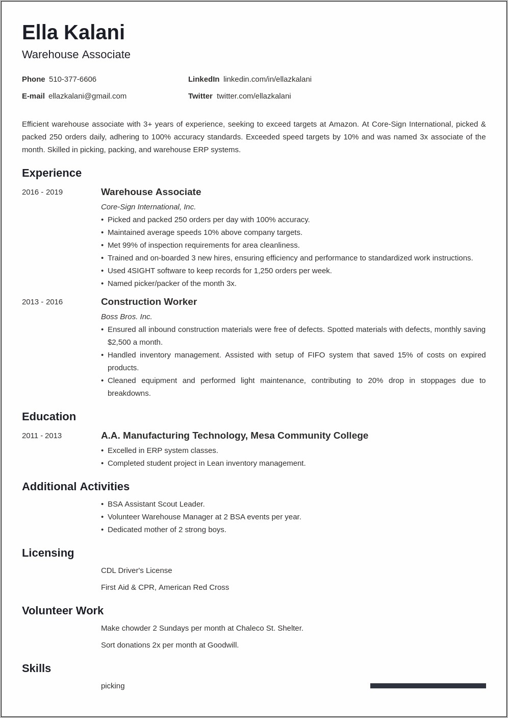 Free Resume For Packing Job