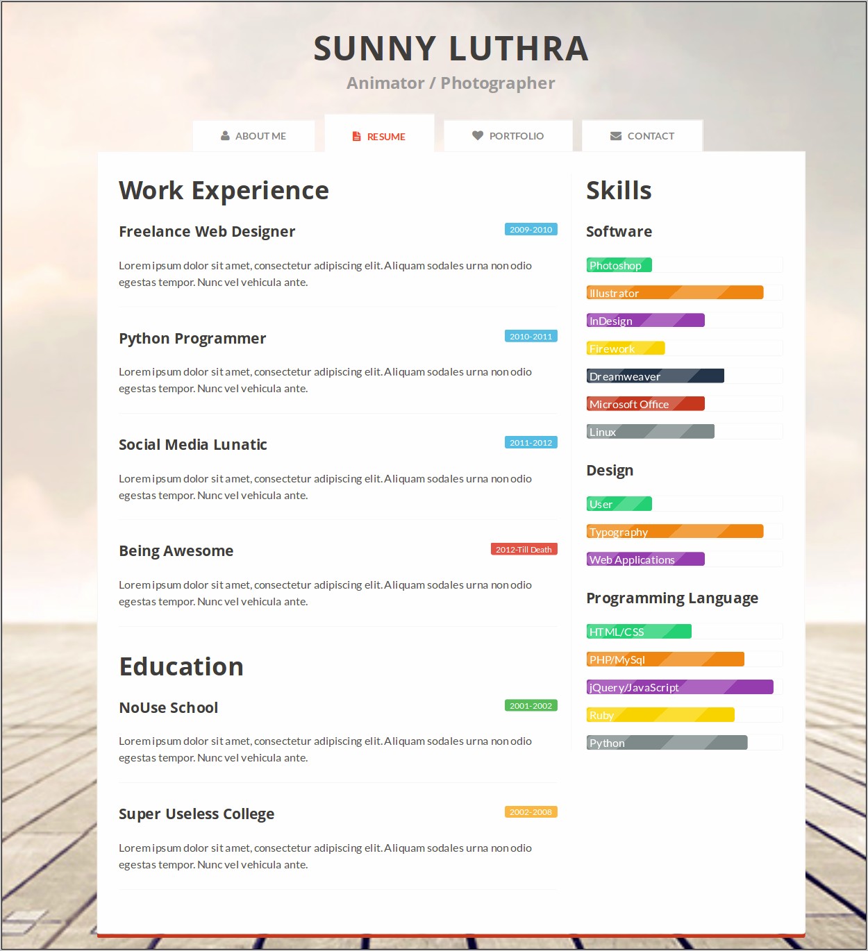 Free Resume One Page Template