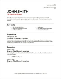 Free Resume Template No Experience