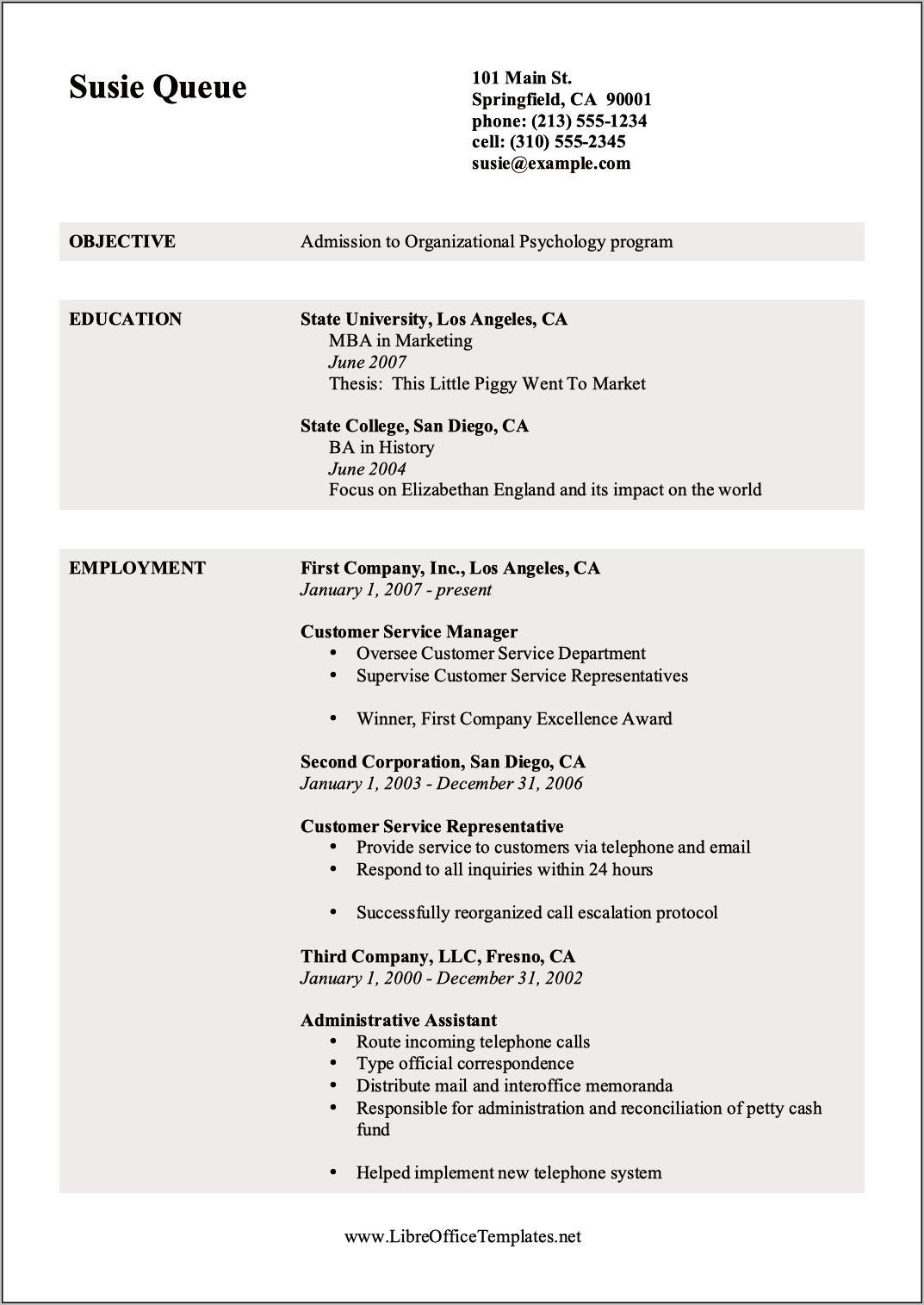 Free Resume Templates For Libreoffice