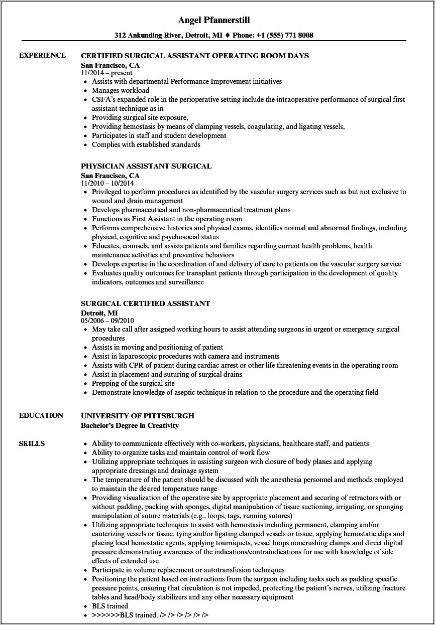 Free Surgical Tech Resume Samples
