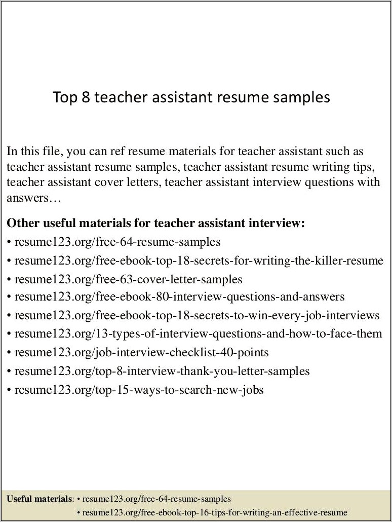 Free Teacher Assistant Resume Template