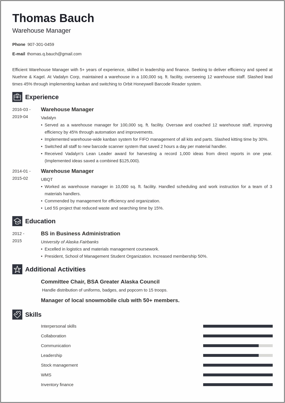 Free Warehouse Manager Resume Samples