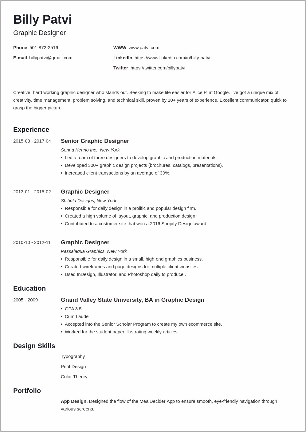 Freelance Graphic Designer Resume Example