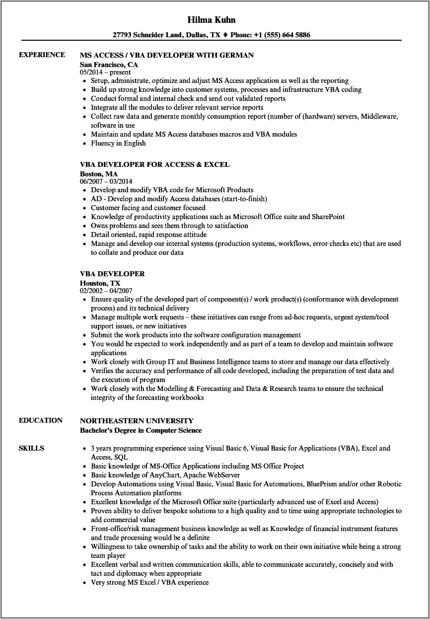 Fresher Resume With Excel Skills