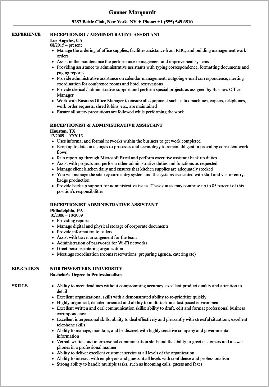 Front Desk Assistant Resume Examples